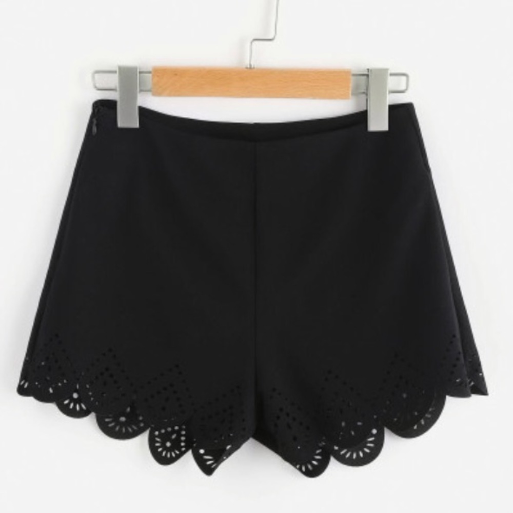 Zip Laser Cut Scallop Hem Shorts
